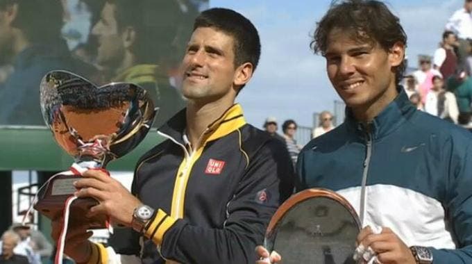Nadal e Djokovic con i trofei a Montecarlo