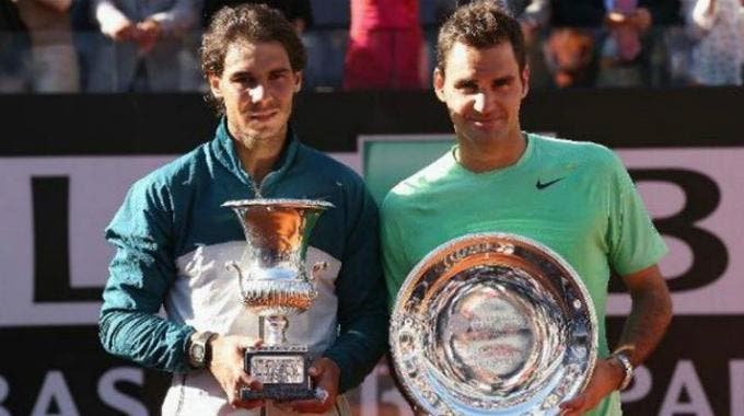 Nadal e Federer alla premiazione degli Internazionali d'Italia