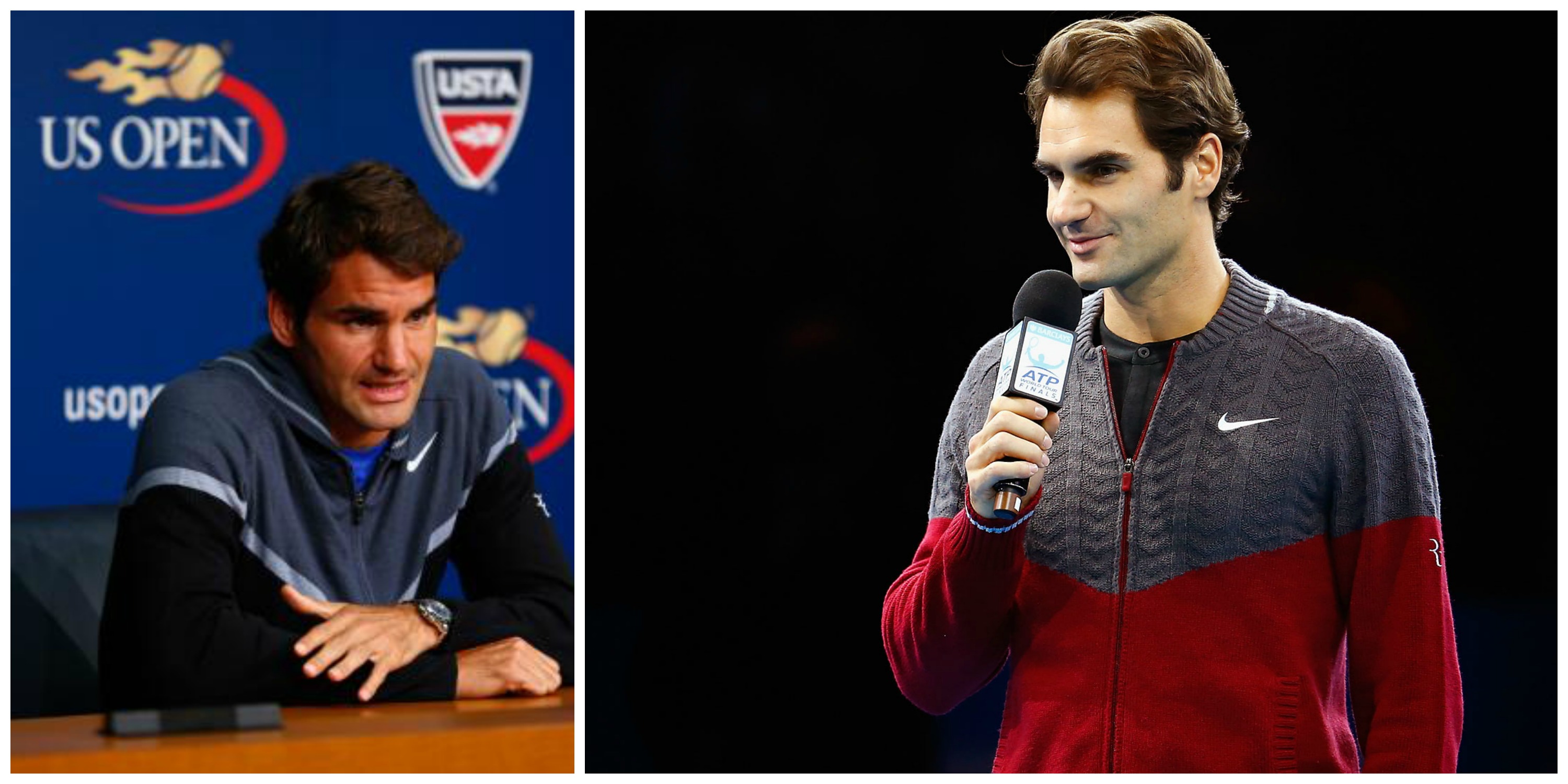 Il maglione di Roger Federer agli US Open a sx, a dx alle ATP Finals