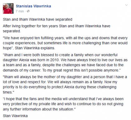 wawrinka divorzio