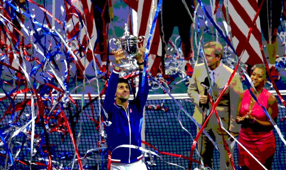 Novak Djokovic alza il trofeo - F US Open 2015 (foto di Art Seitz)