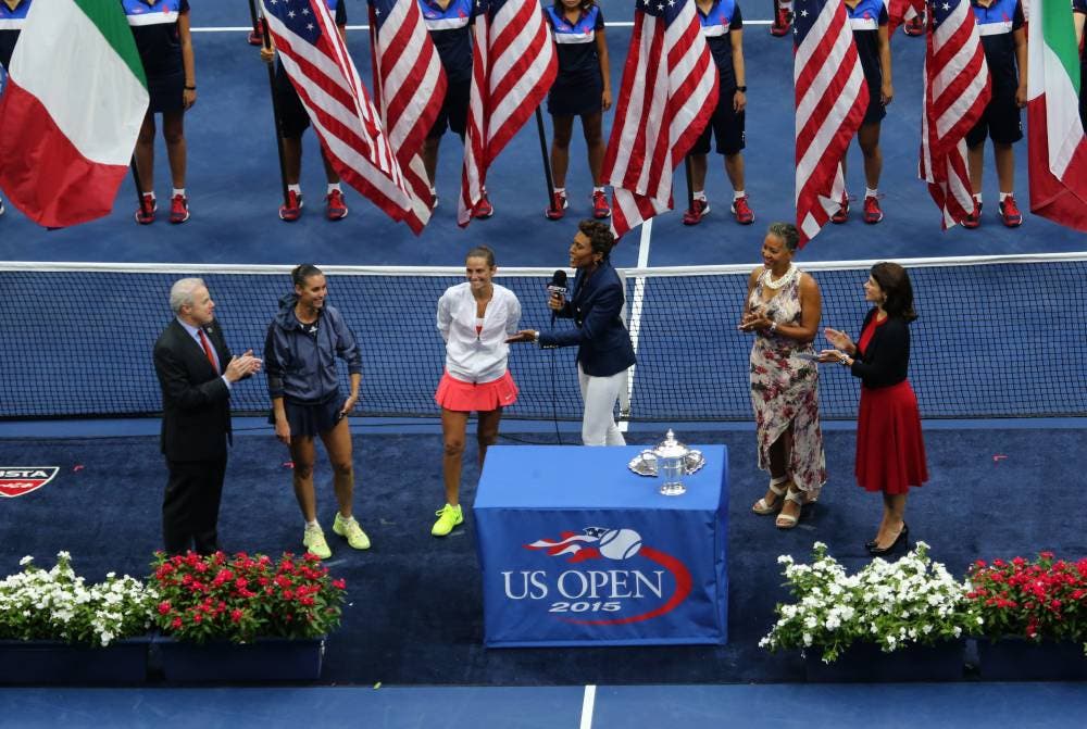 Flavia Pennetta, premiazione – F US Open 2015 (foto di Art Seitz)