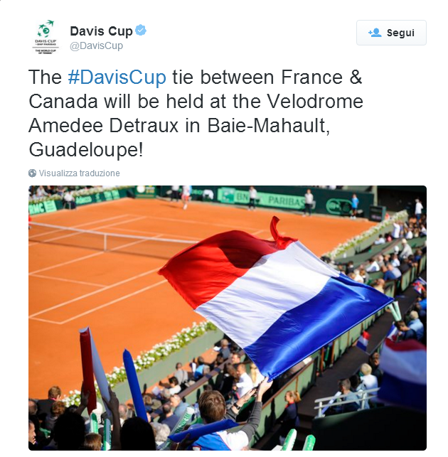 Davis Cup su Twitter   The  DavisCup tie between France   Canada will be held at the Velodrome Amedee Detraux in Baie Mahault  Guadeloupe  https   t.co MfkEs4C0wg