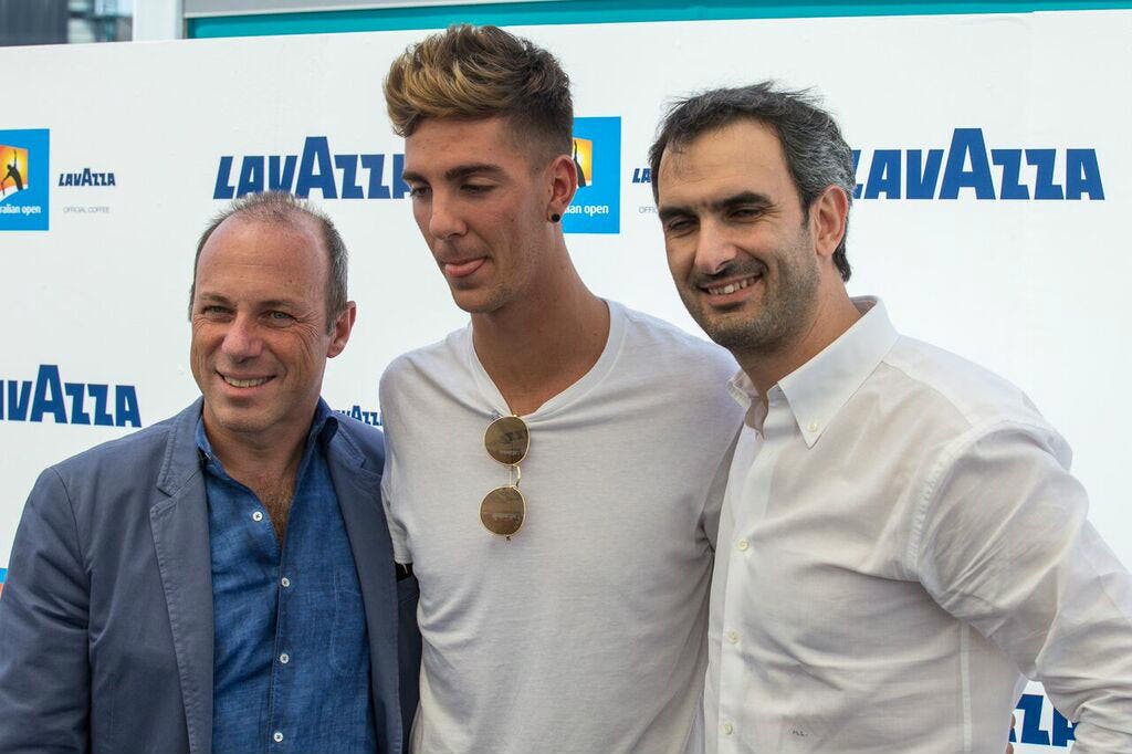 Giuseppe Lavazza, Thanasi Kokkinakis e Marco Lavazza - Australian Open 2016, Lavazza Day (foto di Jason Heidrich)
