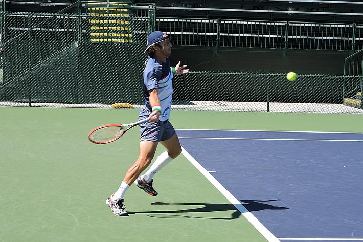 Paolo Lorenzi in azione contro Robin Haase, Stadium 6, Indian Wells 2017