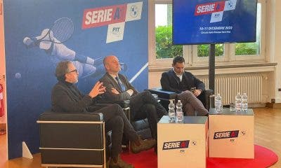 Mimmo Carretta, Angelo Binaghi e Fabrizio Ricca alla presentazione delle finali di Serie A1 maschile e femminile 2022