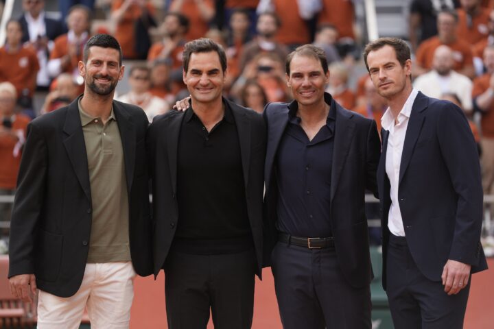 Novak Djokovic, Roger Federer, Rafael Nadal e Andy Murray - Roland Garros 2025 (foto X @rolandgarros)