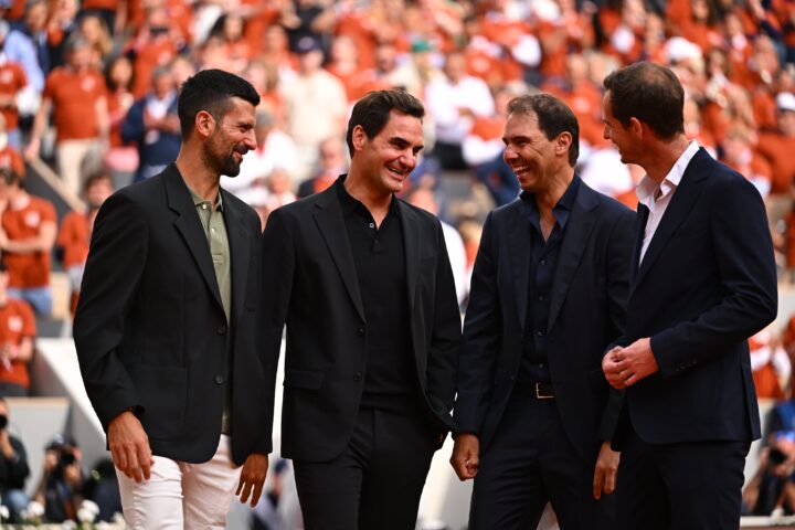 Novak Djokovic, Roger Federer, Rafael Nadal e Andy Murray - Roland Garros 2025 (foto X @rolandgarros)