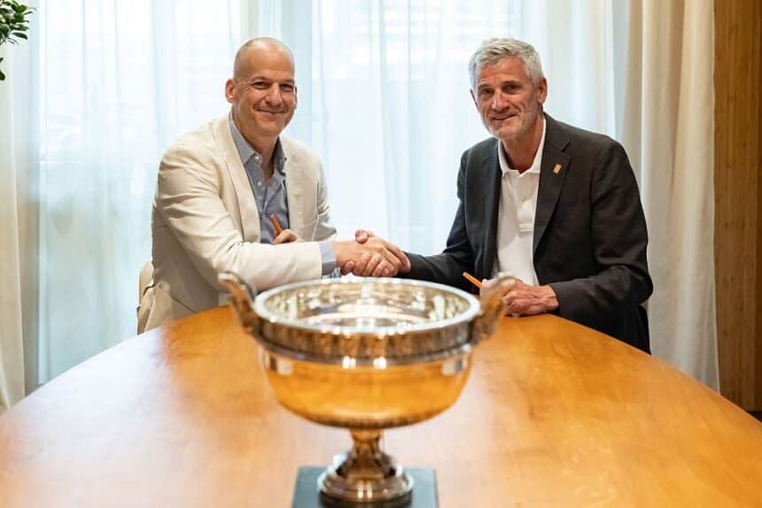Andrew Georgiou (WBD) a sinistra e Gilles Moretton (FFT) a destra - Roland Garros 2025 (foto FFT)